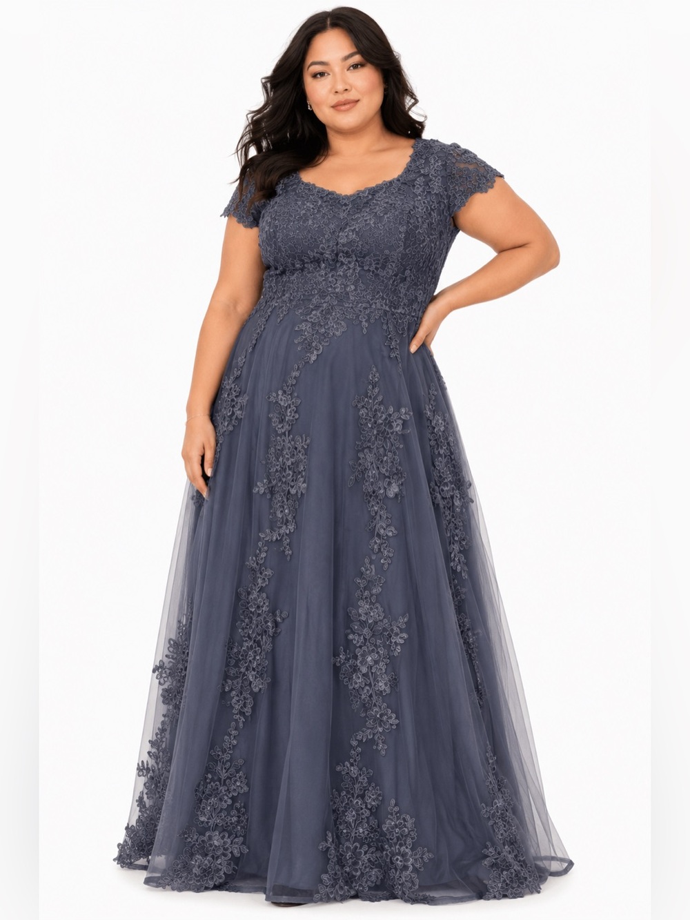 90s/Y2K Vintage JJ’s House Tulle & Floral Embroidered Formal Dress Blue Size 1X